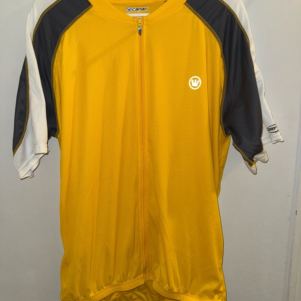 Canari Cycling Jersey Size XL Yellow Gray White Full Zip Short Sleeve Bike
